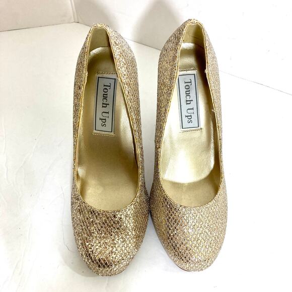 Champagne gold glitter platform pumps, women's size 5 style Candice by Touch Ups - Picture 2 of 12